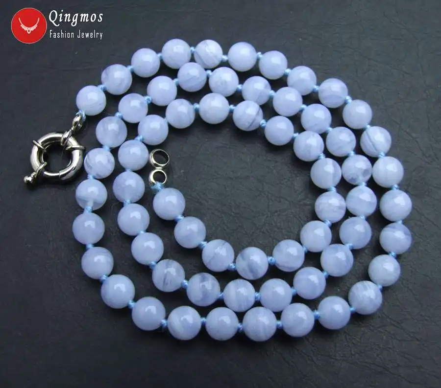 Qingmos модные синие кружевные Агаты ожерелье для женщин с 6 мм круглые натуральные