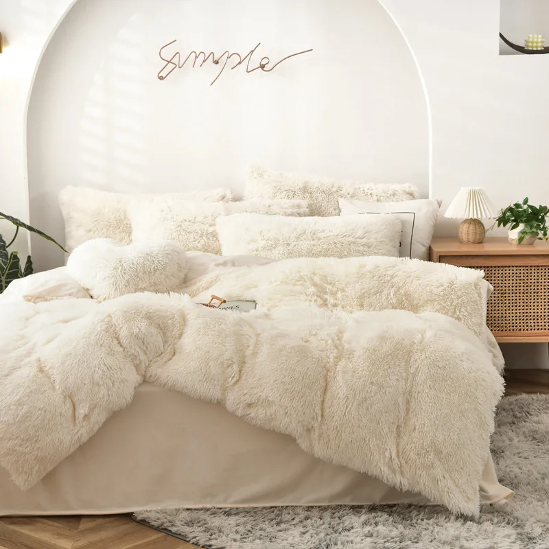 

Luxury Thick Fleece Duvet Cover Queen King Winter Warm Bed Quilt Cover Fluffy Plush Shaggy Bedclothes Bedding Set