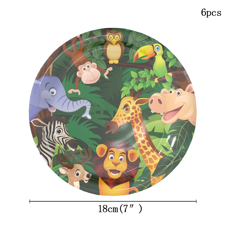 6pcs 7inch plate 10 шт. Подарочная сумка для вечеринки в стиле сафари с мультяшным животным для вечеринки в честь Дня Рождения в джунглях, вечерние сувенирные сумки для мальчиков, подарок на день рождения - Цвет: 6pcs 7inch plate