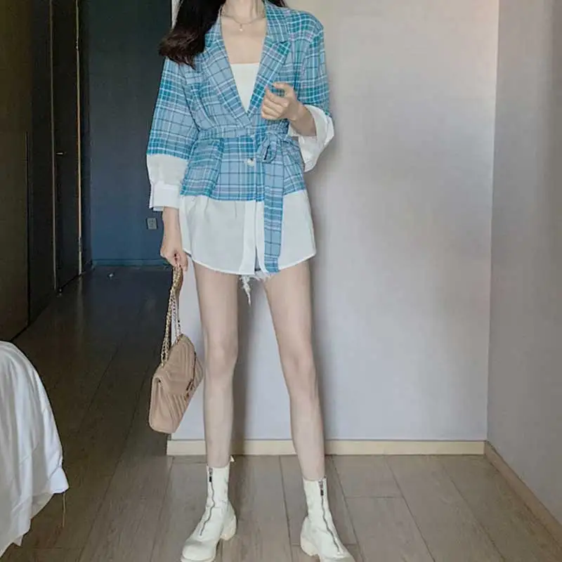 RealShe 2019 Женское пальто с отложным воротником рукав три четверти клетчатая куртка