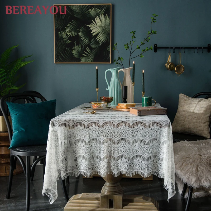 Белая винтажная скатерть кружевная Декоративная покрытие для обеденного стола