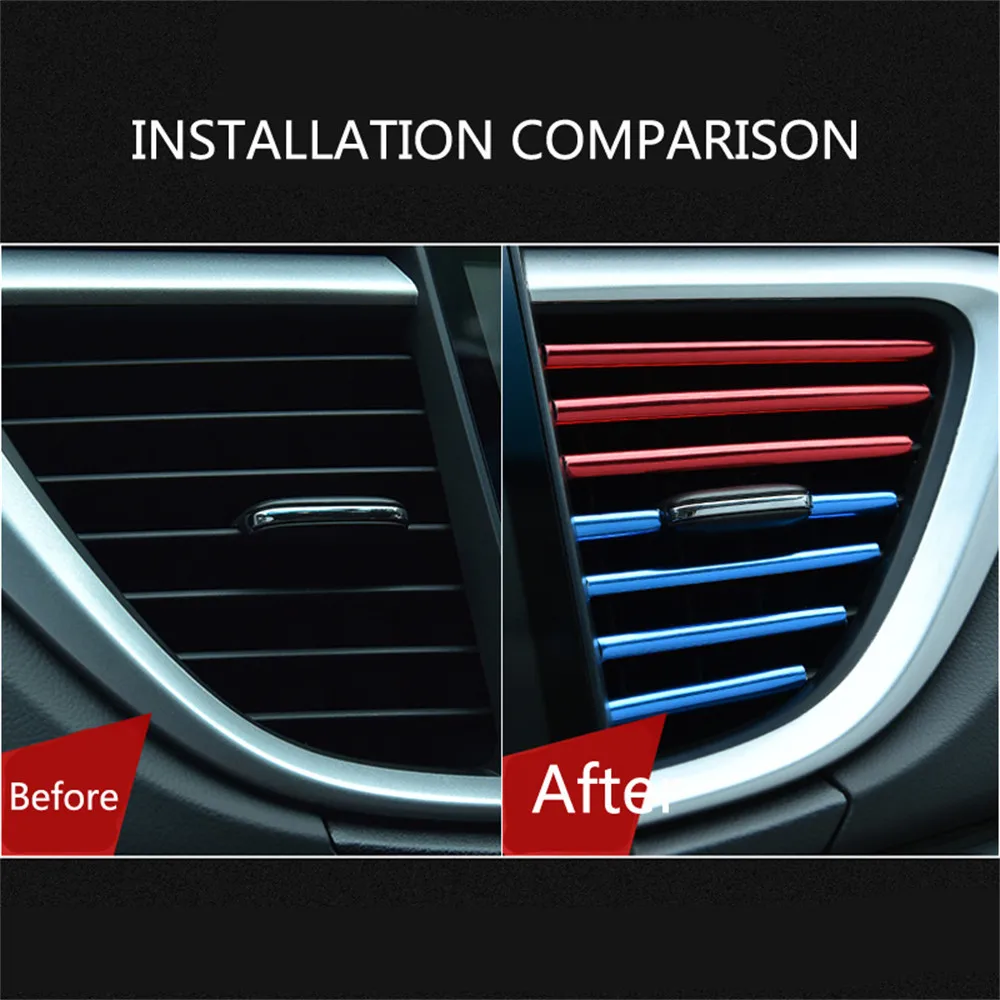 

10pcs 20cm Car Styling Mouldings Air Outlet Trim Strip Auto Air Vent Grilles Rim Trim Cars Decoration Strips Chrome Accessories