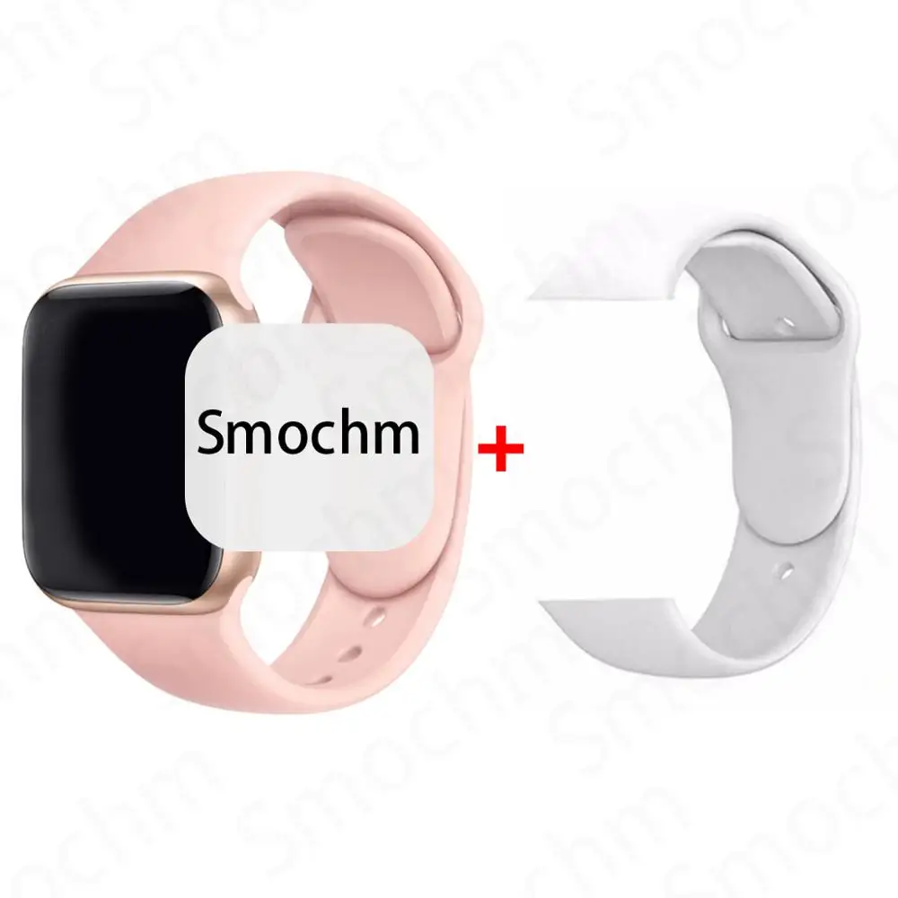 RoseG White Silicon Smochm IWO 8 Plus 1:1 MTK2502C Беспроводное зарядное устройство Bluetooth Смарт часы обновление IWO 9 IWO8 Smartwatch 44 мм серия 4 для Apple Watch - Цвет: RoseG White Silicon