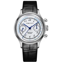merkur 38mm white enamel dial blue pointer chronograph function mineral glass mechanical hand winding movement mens pilot watch