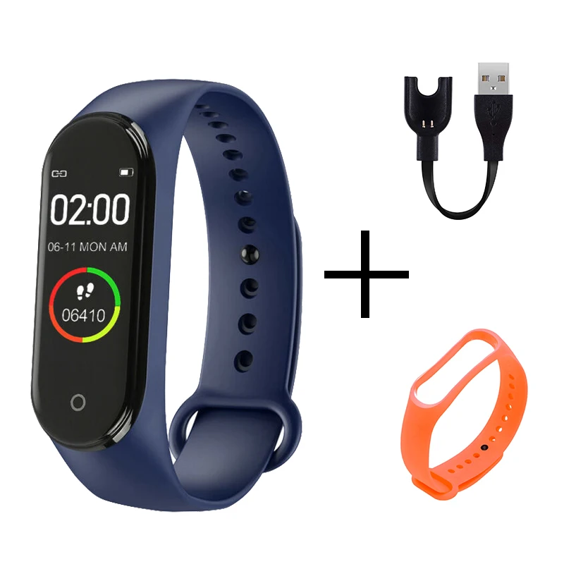 blue orange strap Смарт-браслет M4, фитнес-трекер, часы, спортивный браслет, пульсометр, кровяное давление, монитор, SmartBand, браслет для здоровья для мужчин и женщин - Цвет: blue orange strap
