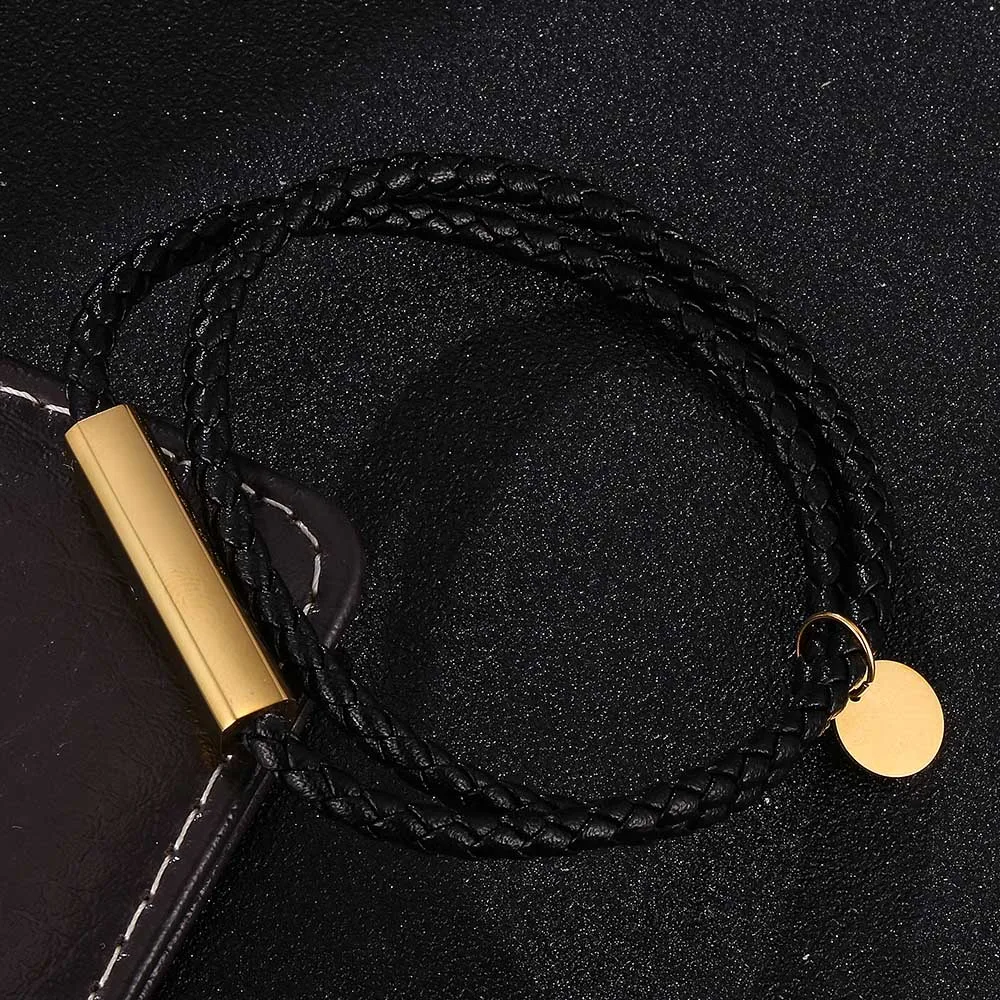 

Trendy Bracelet for Men Multilayer Black Leather Bracelet Magnetic Clasp Braided Wrap Bangles Jewelry Wristband Gift BB0710