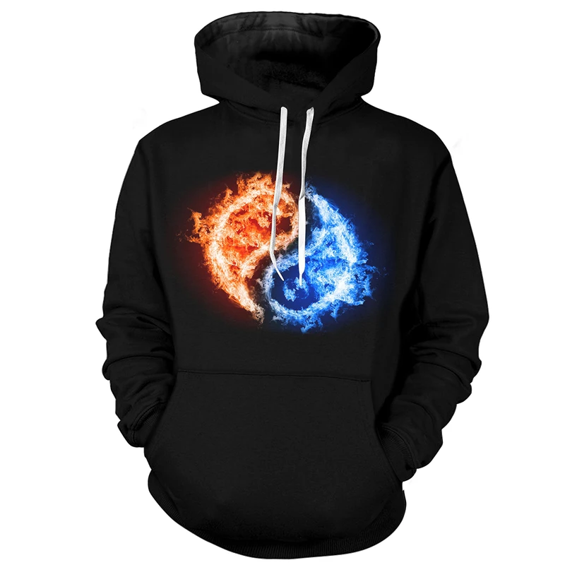 

Мужская толстовка с 3D-принтом "огонь и лед", в Стиле Инь-Ян, Тай-Чи, повседневная, с длинным рукавом, с капюшоном, из полиэстера, 5XL