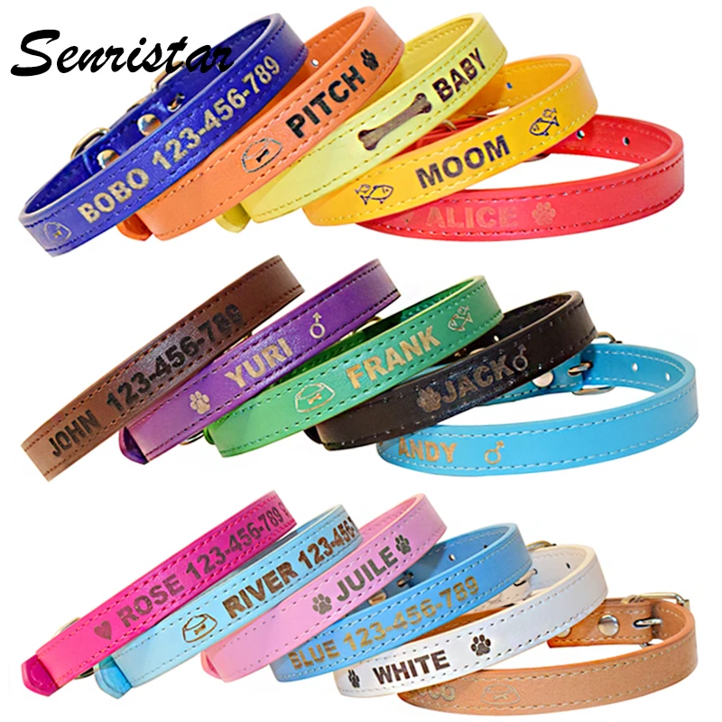 

Personalized ID Name Dog Collar for Small Medium Large Dogs Custom Engraved Name PU Leather Dog Collar Cat Puppy Pet Collar