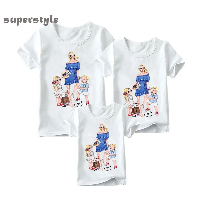 

Summer 2021 Matching Family Outfits Mom Daughter Dad Son Print Boys Girls Funny T-shirt Clothes Kids&Woman Super Family Tshirt
