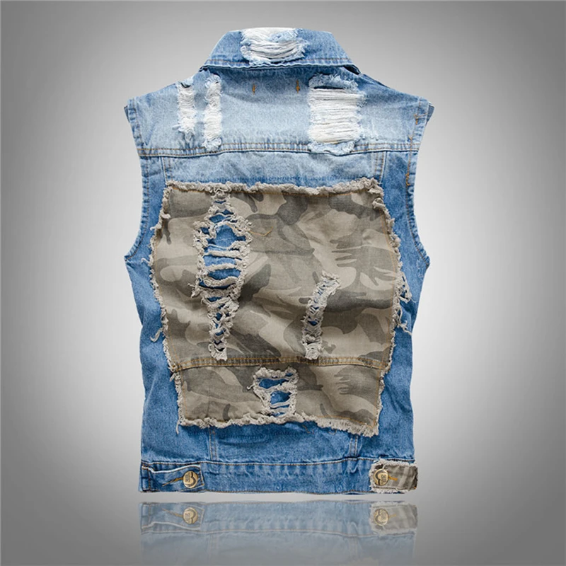 

2021 Ripped Casual Jacket Men's Denim Vest Hip Hop xCoats Waistcoat Men Cowboy Brand Sleeveless Jacket Male Tank Plus Size 5XL