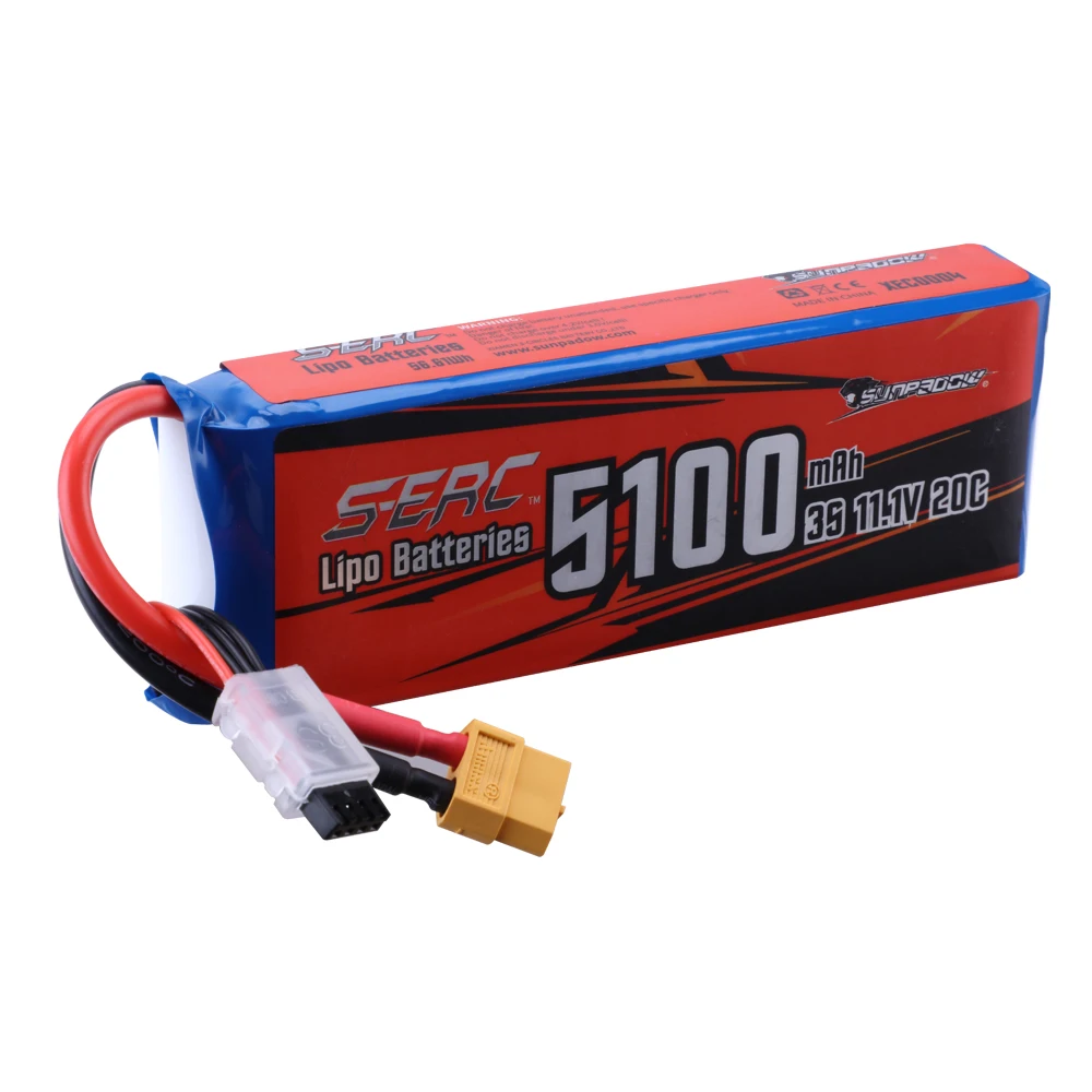 

SUNPADOW 3S 6S Lipo Battery 5100mAh 11.1V 22.2V 20C 60C with XT60 XT90 Plug for RC Airplane Helicopter Drone FPV Model Racing