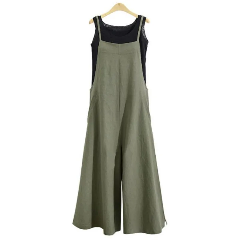 Army green Плюс размер 5XL женский хлопковый комбинезон с широкими штанинами комбинезон на бретельках комбинезон - Цвет: Army green