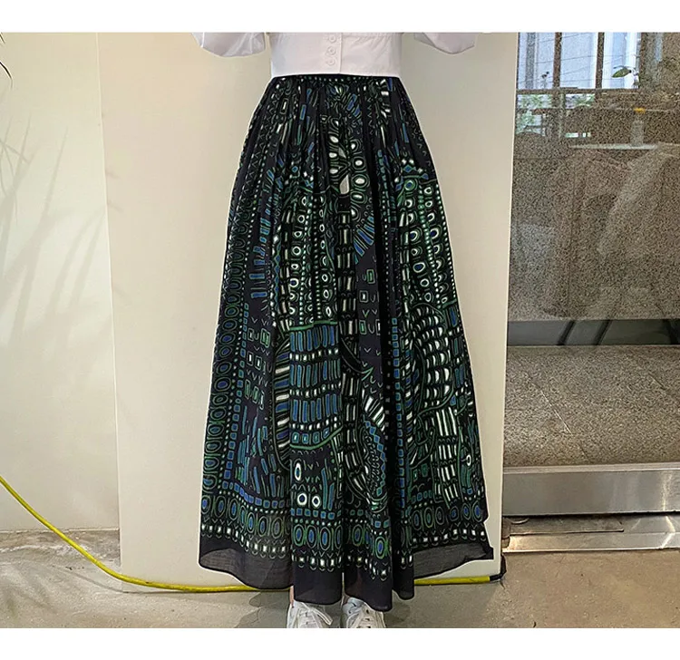 

2020 summer Fashion Elegant Women Wear Long Sleeve White Blouses+ Print Pleated Skirt Suits 2 Piece Sets