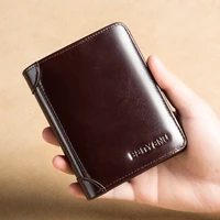 fashion men wallet genuine leather male small foldable purse bifold trifold design short wallets rfid id card holder droshipping