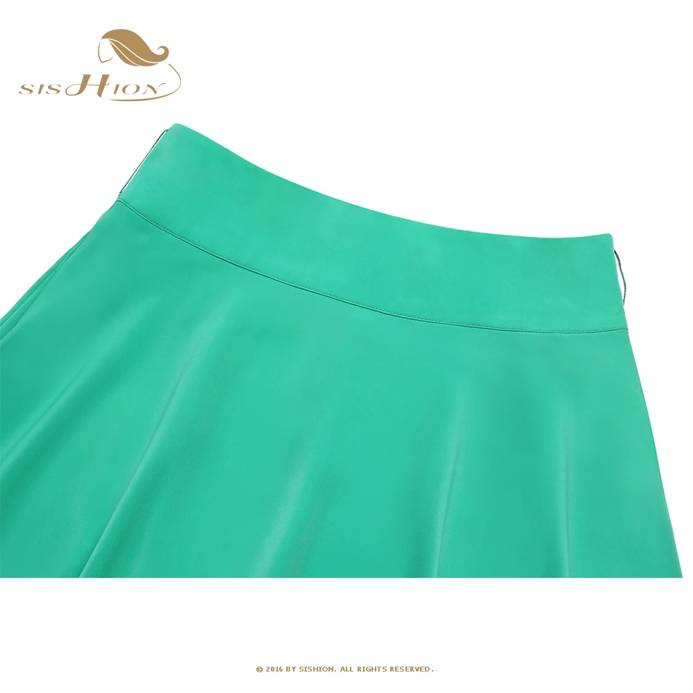 Женская шифоновая юбка средней длины SISHION однотонная зеленая с высокой талией на