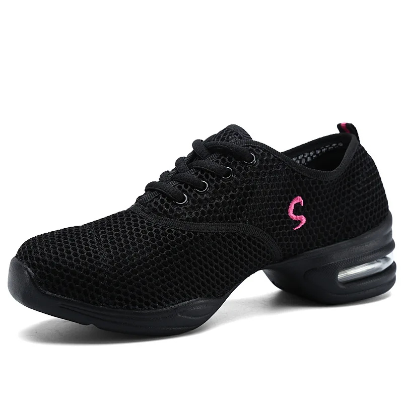 Soft Outsole Dance Shoes Woman's Breath Jazz Sports Feature Sneakers Black Ladies Modern Practice | Спорт и развлечения