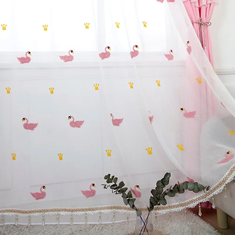 Шторы с мультяшным розовым лебедем для детской комнаты окна спальни принцессы