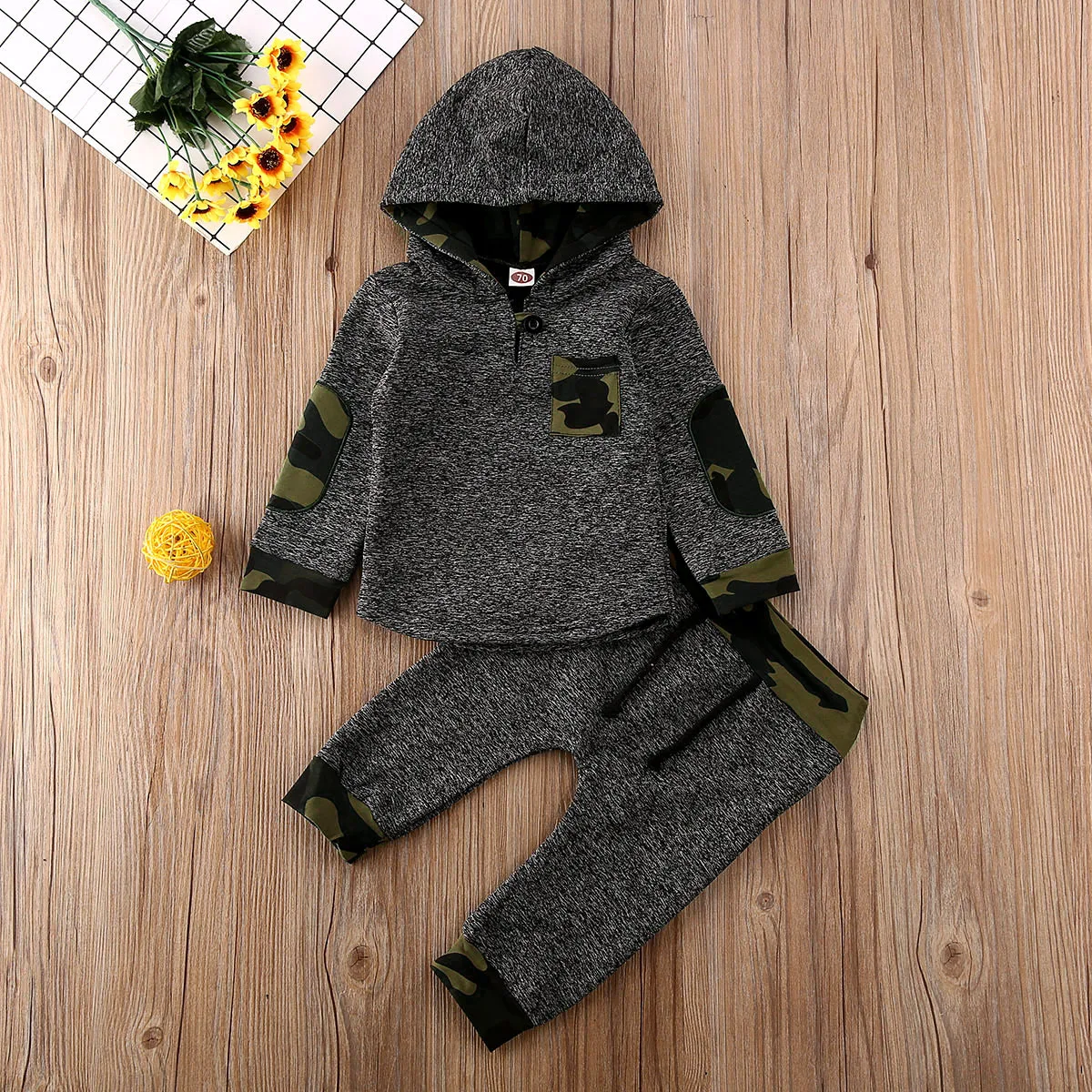 

Pudcoco Newborn Baby Boy Clothes Solid Color Camouflage Print Long Sleeve Hooded Tops Long Pants 2Pcs Outfits Cotton Clothes Set