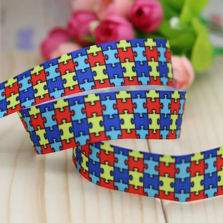 DHK 7/8 'ɵ ярдов аутизм печатных grosgrain ленты для волос бант diy украшения