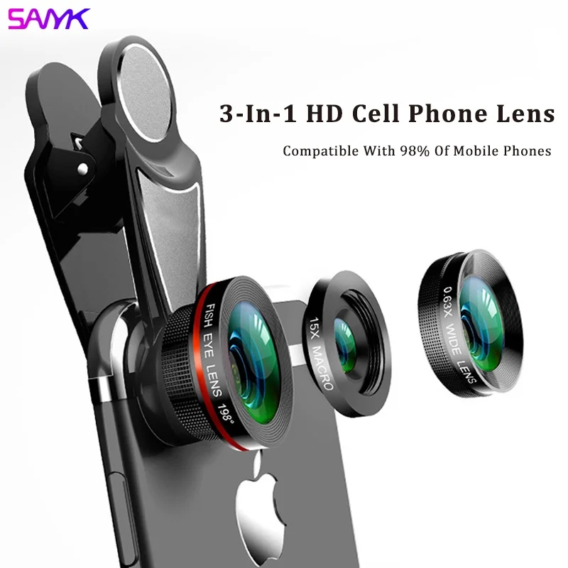 SANYK HD 3 в 1 комплект объективов сотового телефона Широкий формат объектив рыбий