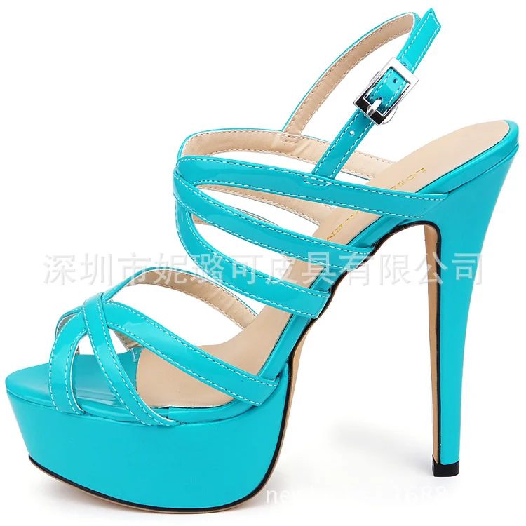 

Niluke cross belt fashion star bridal shoes super high heels single patent leather women's shoes