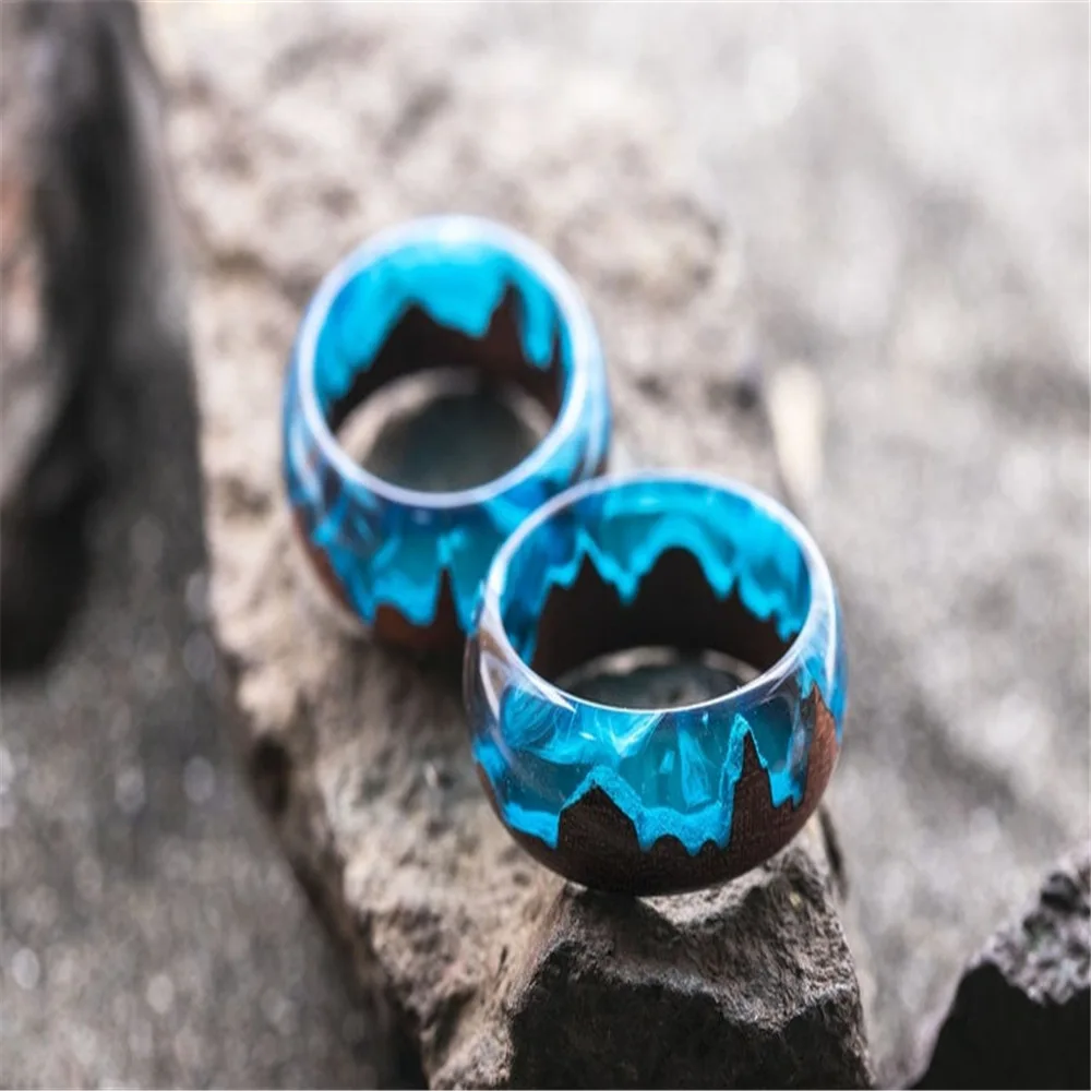 

Wood Ring Features Ring Personality Resin Ring Luminous Ring Trendy Hot Style Vintage Ring for Men