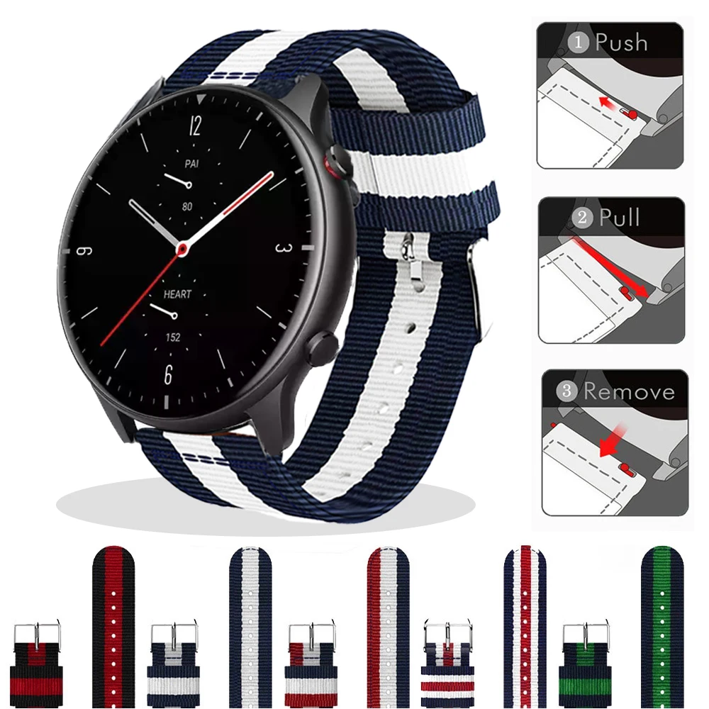 Nylon Canvas Strap for Xiaomi huami Amazfit Stratos 3 2 2S/GTR 47MM GTR 2 Watch Band for Huawei Watch GT GT2 46mm GT2 Pro Straps