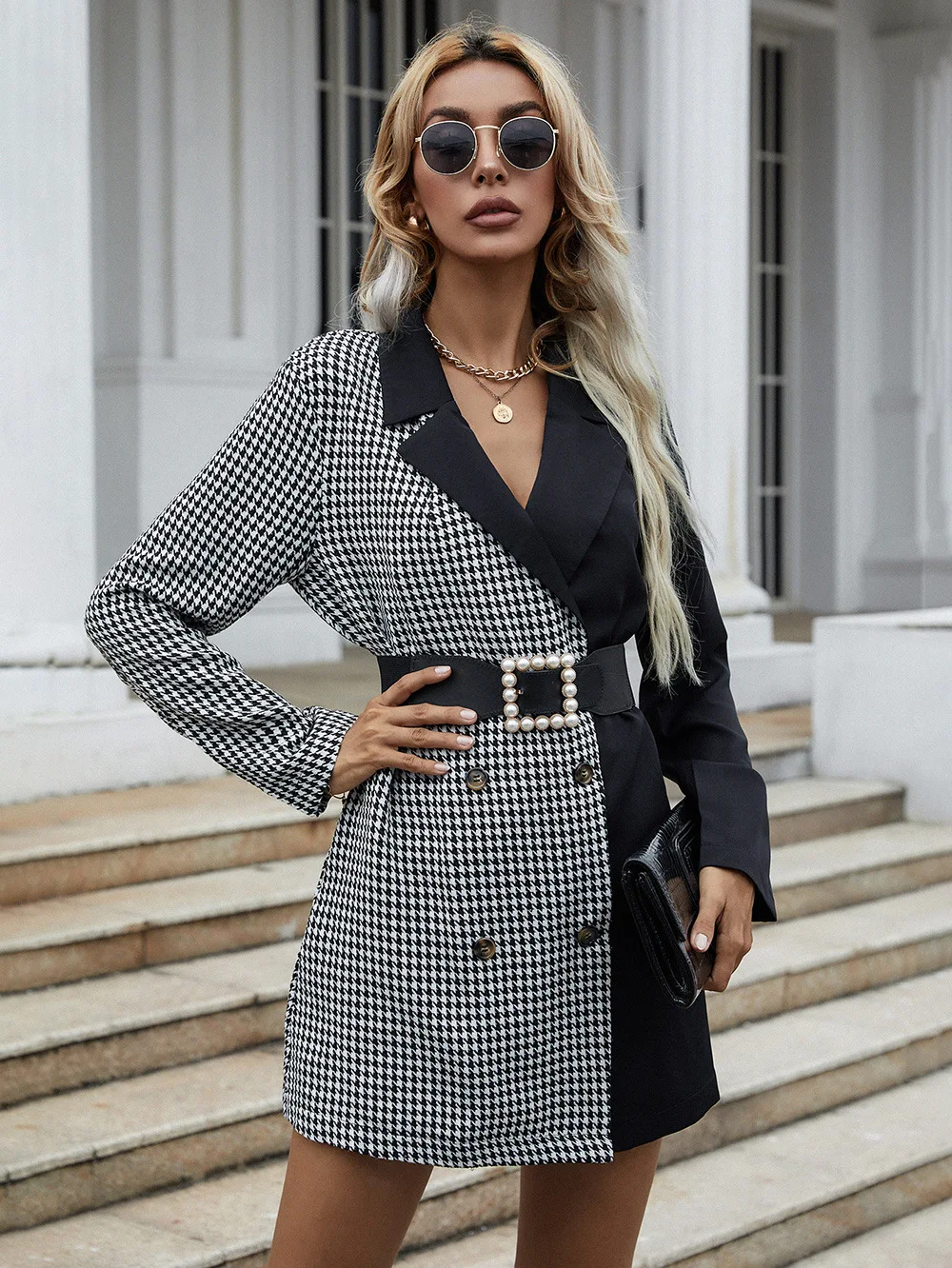 

Женский модный двухбортный пиджак, блестящий пиджак с V-образным вырезом в городском стиле, осень 2021