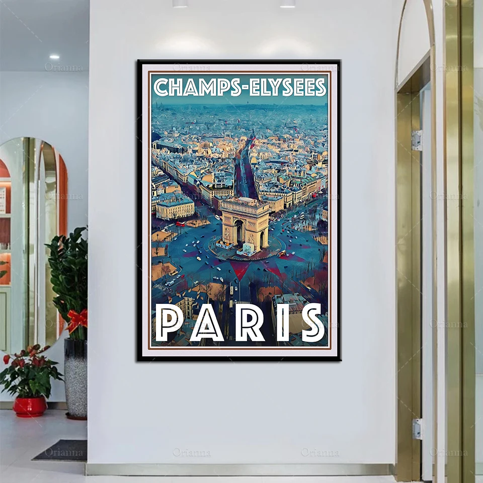 

Retro Vintage Style Travel Poster or Canvas Picture - Paris - Champs Elysee Oil Painting Posters and Prints on Canvas Wall Art