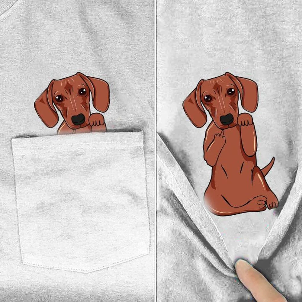 Купи CLOOCL Funny White Cotton T-shirt Pocket Dachshund Printed Short Sleeve Fashion Cool TShirts Harajuku Casual Tee Streetwear Tops за 803 рублей в магазине AliExpress