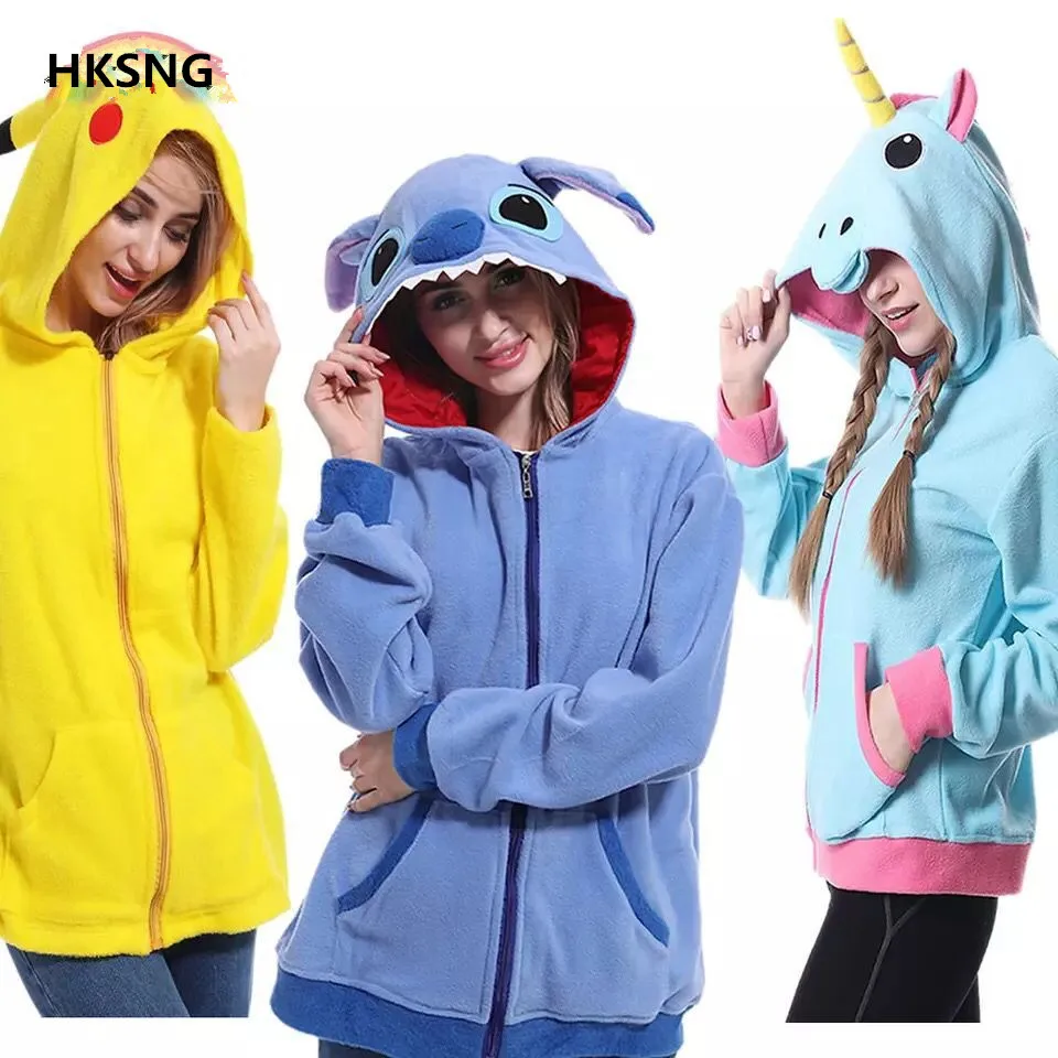 HKSNG женские 3d толстовки с единорогом модные толстовки с героями мультфильмов спортивные костюмы с животными толстовки с Пикачу зимняя куртка с капюшоном для девочек K