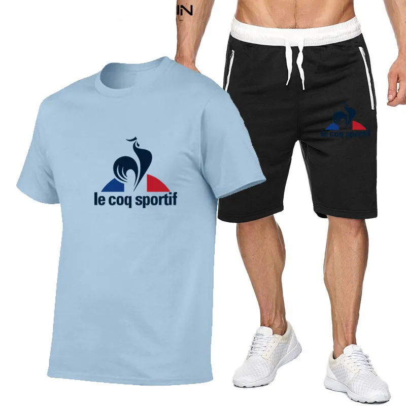 

021 Half Sleeve Round Neck Slim T-shirt Sports Suit Summer Men's Breathable Short Sleeve Jogging Casual T-shirt + Shorts