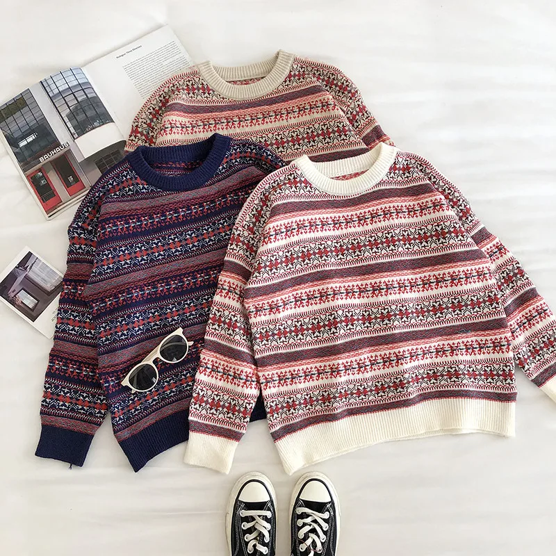 

Женский пуловер с длинным рукавом, Теплый Свитер оверсайз с длинным рукавом, в винтажном стиле, рождественский джемпер, Осень-зима 2021