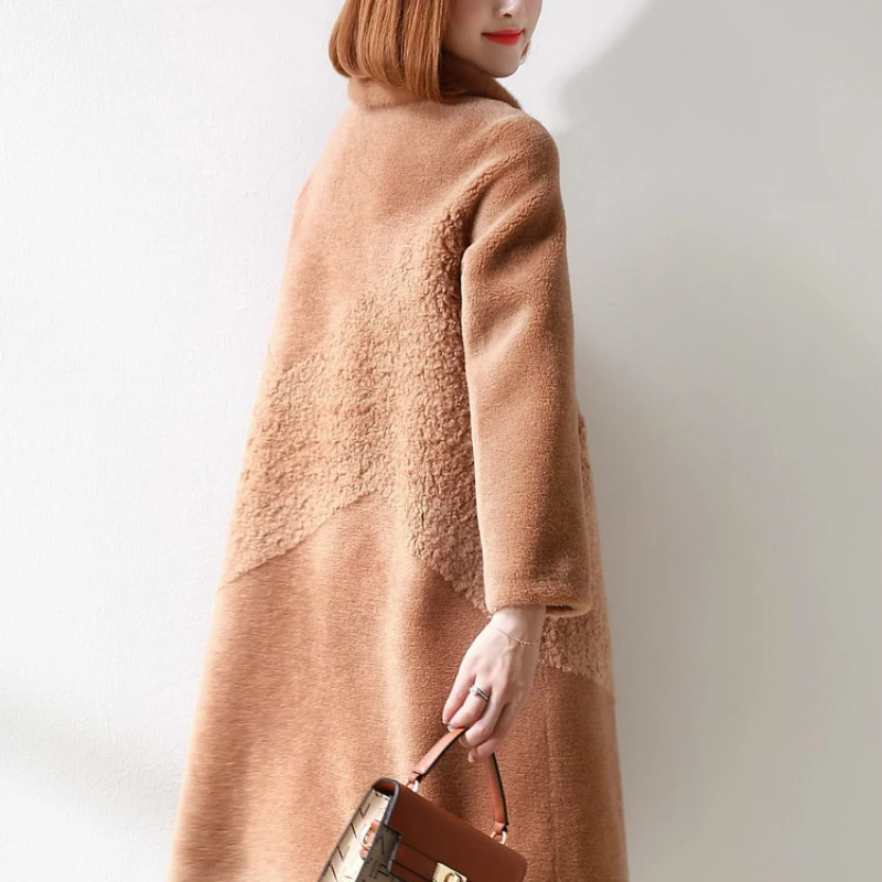 Шуба из натуральной овечьей шерсти женские Куртки Женское зимнее длинное пальто