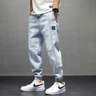 Мужские свободные джинсовые брюки, уличные брюки, подходящие ко всему корейские мужские летние шаровары большого размера, мужские модные синие джинсы с карманами, 2021