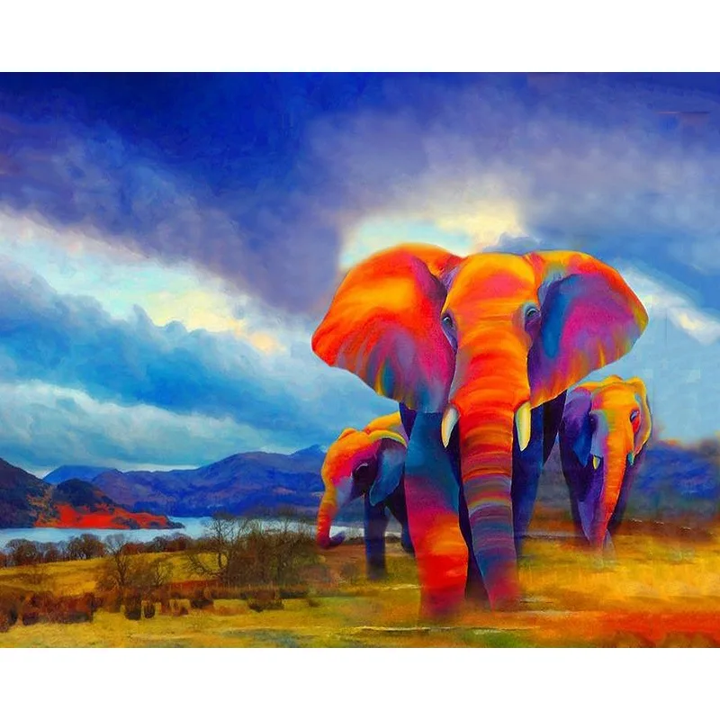 Color Elephant Paint By Numbers Coloring Hand Painted Home Decor Kits Drawing Canvas DIY Oil Painting Pictures By Numbers