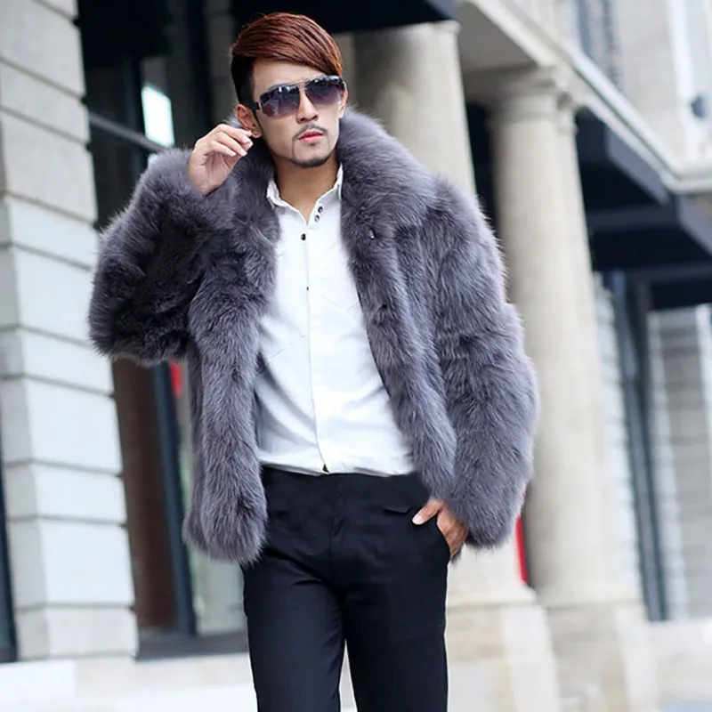 

Autumn Men's Casual Imitation Coat Long Sleeve Turn Down Collar Hairy Overcoat Faux Fur Male Fake Fur Winter Warm Outwear Jacket