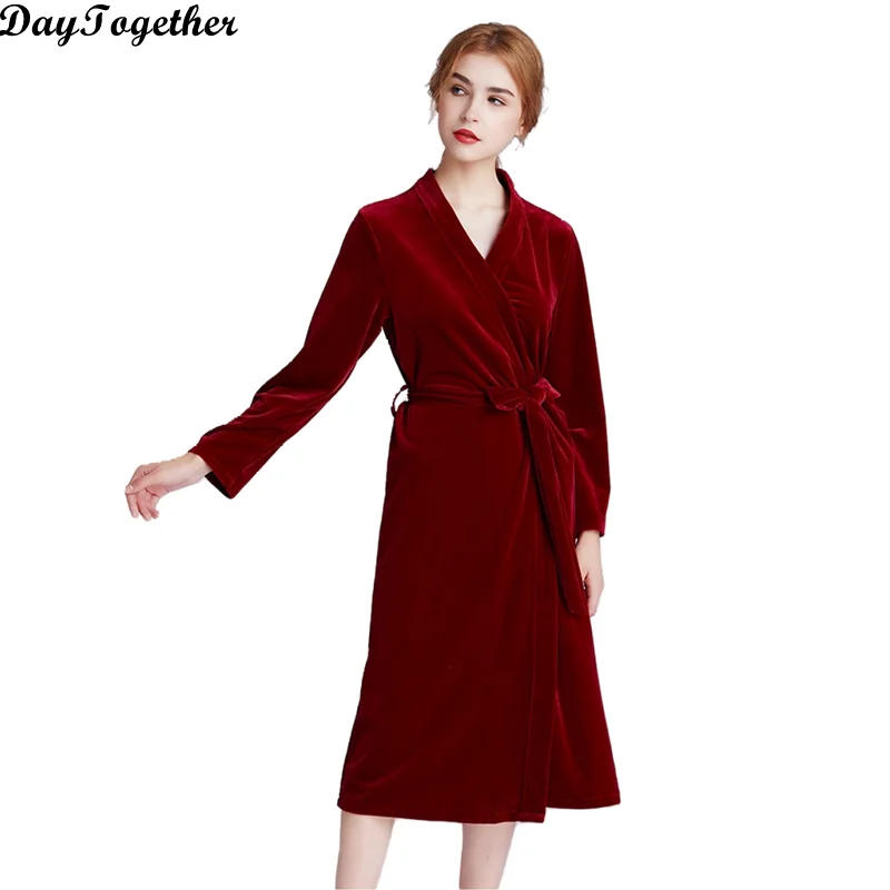 

Velvet Bride Wedding Dressing Gown Embroidery Spring Autumn Bride Kimono Robe Sleepwear