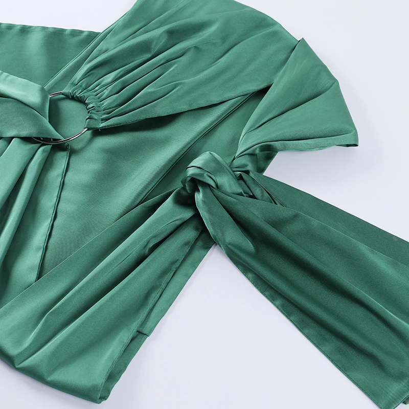 Top corto con lazo para mujer, camiseta lisa Sexy ajustada, camiseta recortada, Tops de mujer 2021