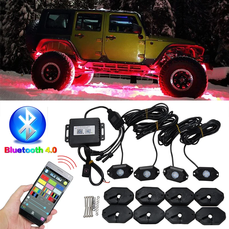 4 шт. набор RGB LED Rock Light с кри ЧИПАМИ автомобиля Led Bluetooth для джипа внедорожника ATV SUV