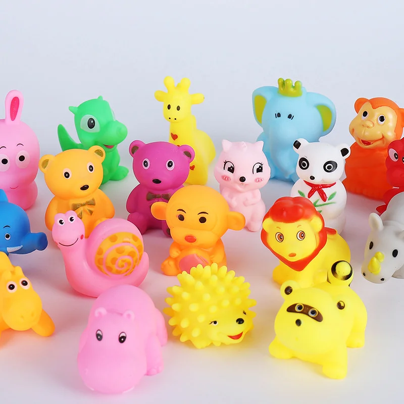 Juguetes de ba&ntilde;o de animales para ni&ntilde;os, juguetes Antiestr&eacute;s con sonido chirriante, de goma, pato, Rana, alivio del estr&eacute;s, 30/50 piezas-1
