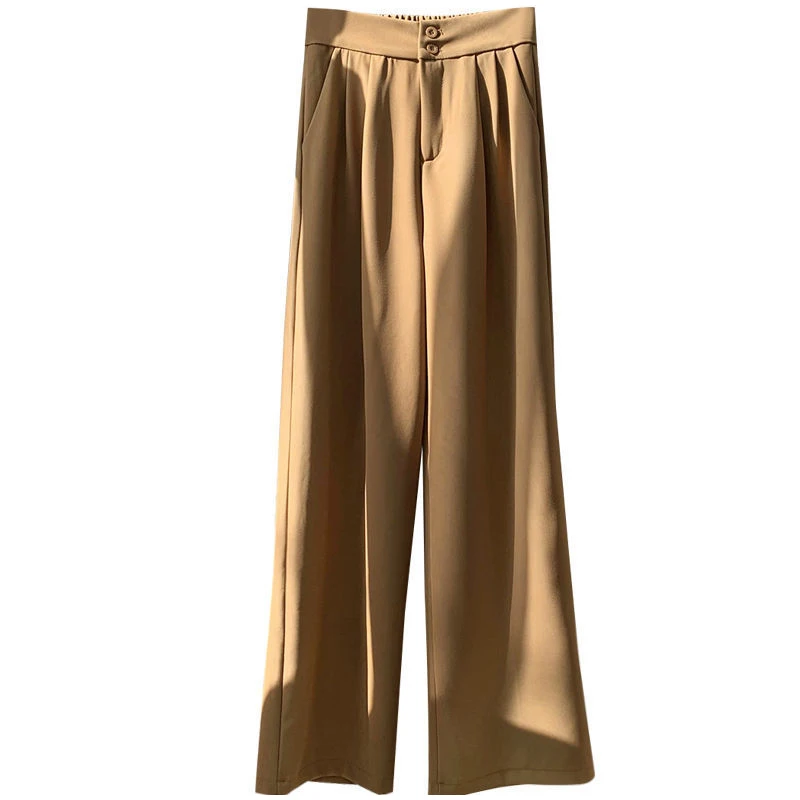 

2021 Spring Summer Casual Pants WomenWide Leg Women's Office Pants High Waist Solid Lengthen Loose Straight Trousers For Female