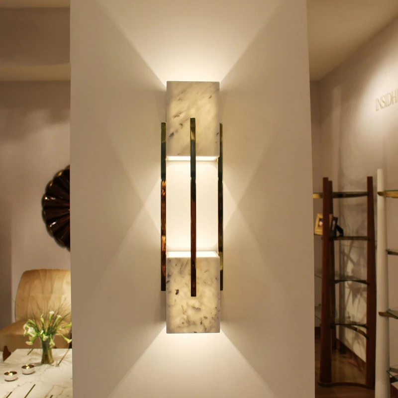 

Library deco Marble Wall Lamp jade wall fixtures for Living room Hotel Inn led Arandela Resort Designer Bedside long wall light