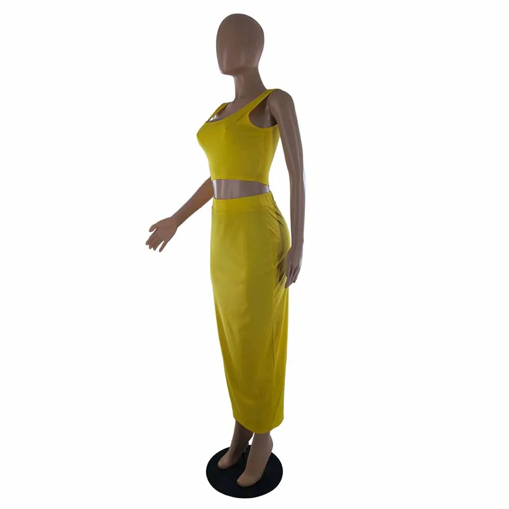 

Women Sexy 2 Piece Matching Sets Summer Clothes Slim Fit Cropped Tank Top and Skinny Maxi Skirts Suit Birthday Club Outfits