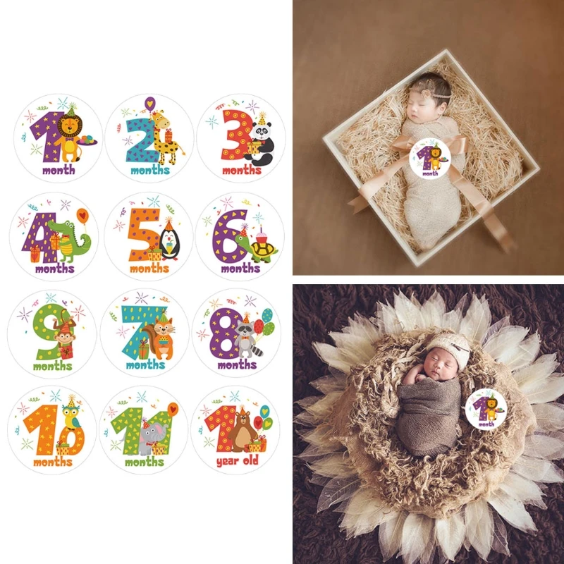

Milestone Memorial Month Sticker Cartoon Animal Baby Monthly Stickers Photography Commemorative Card Number Photo Props