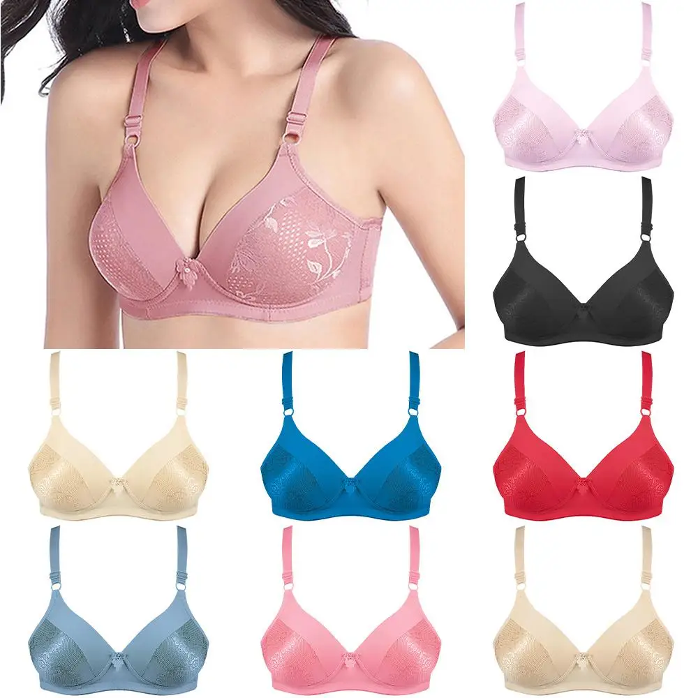 

Sexy Women Embroidery Bra Anti -Sag Gathered Push Up Bras No Steel Ring Breathing Adjustable Bralette