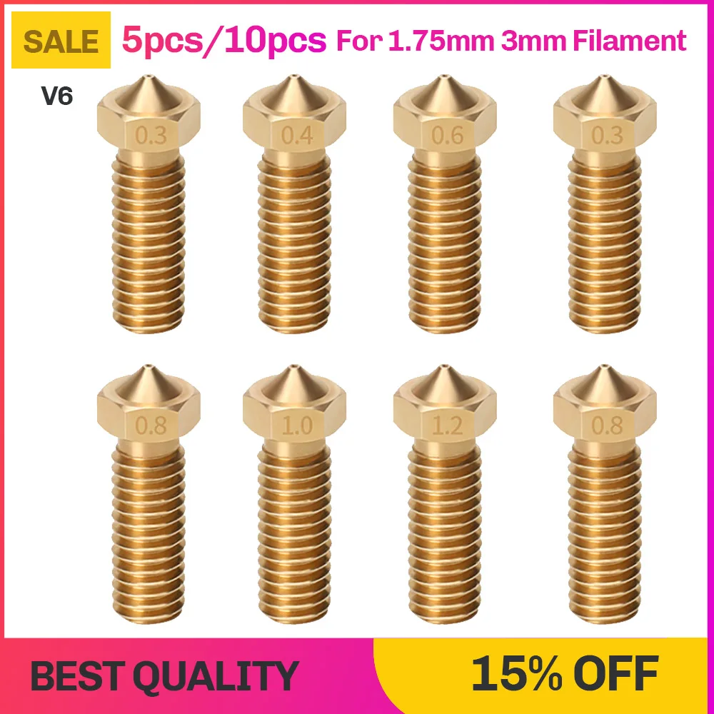 

5/10Pcs Nozzle 0.2/0.3MM 0.4MM 0.6MM 0.8MM 1.0MM 1.2MM Kit Extruder Print Head Nozzle Suitable For 1.75 Consumable Artillery 3D