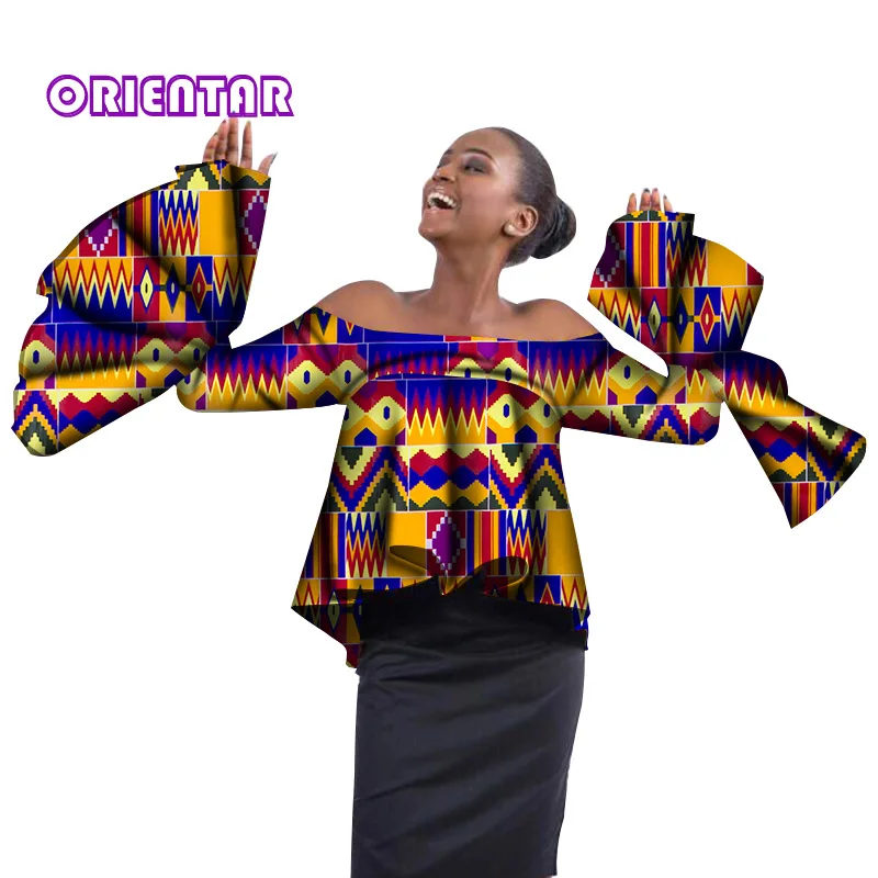 

Женская блузка с принтом базин богатая африканская одежда с оборками рукава вырез лодочкой Топы африканская одежда модная частная пользов...