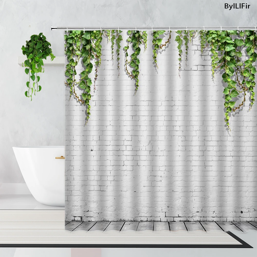 

Тканевая Водонепроницаемая шторка для ванной комнаты, 3d-занавеска из зеленого ротанга с рисунком кирпичной стены, цветов, Листьев, в стиле к...