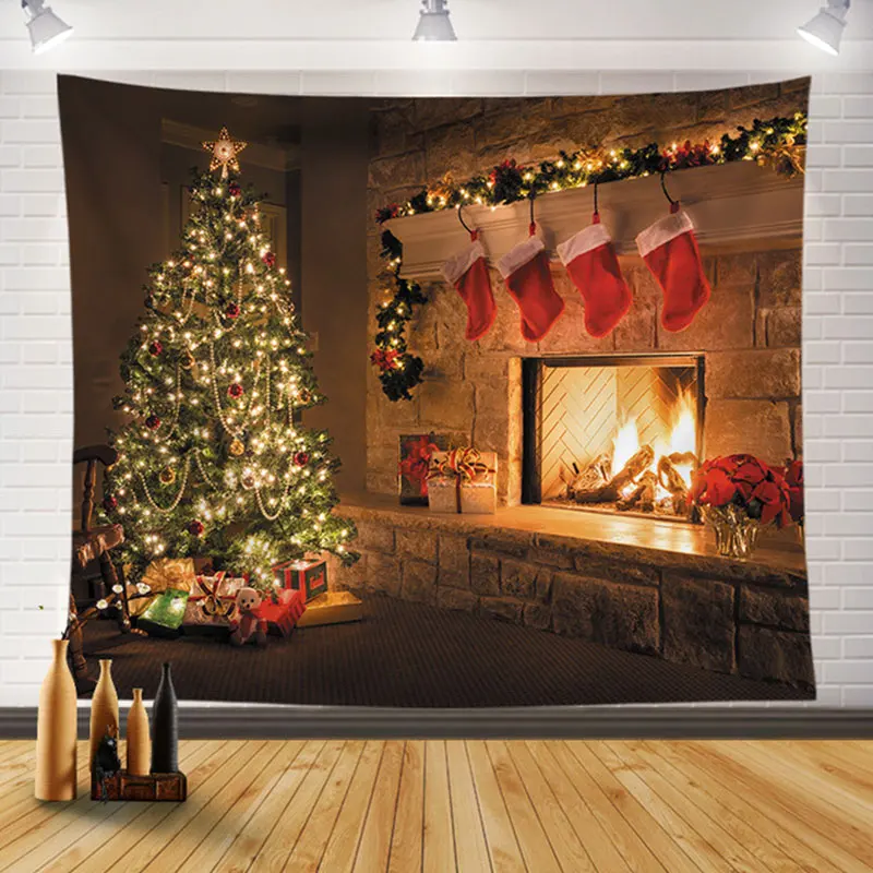 

Рождественский гобелен, снежинки, Санта-Клаус, Зимняя ночь, рождественские настенные одеяла, камин, подарки, рождественские украшения, Прям...